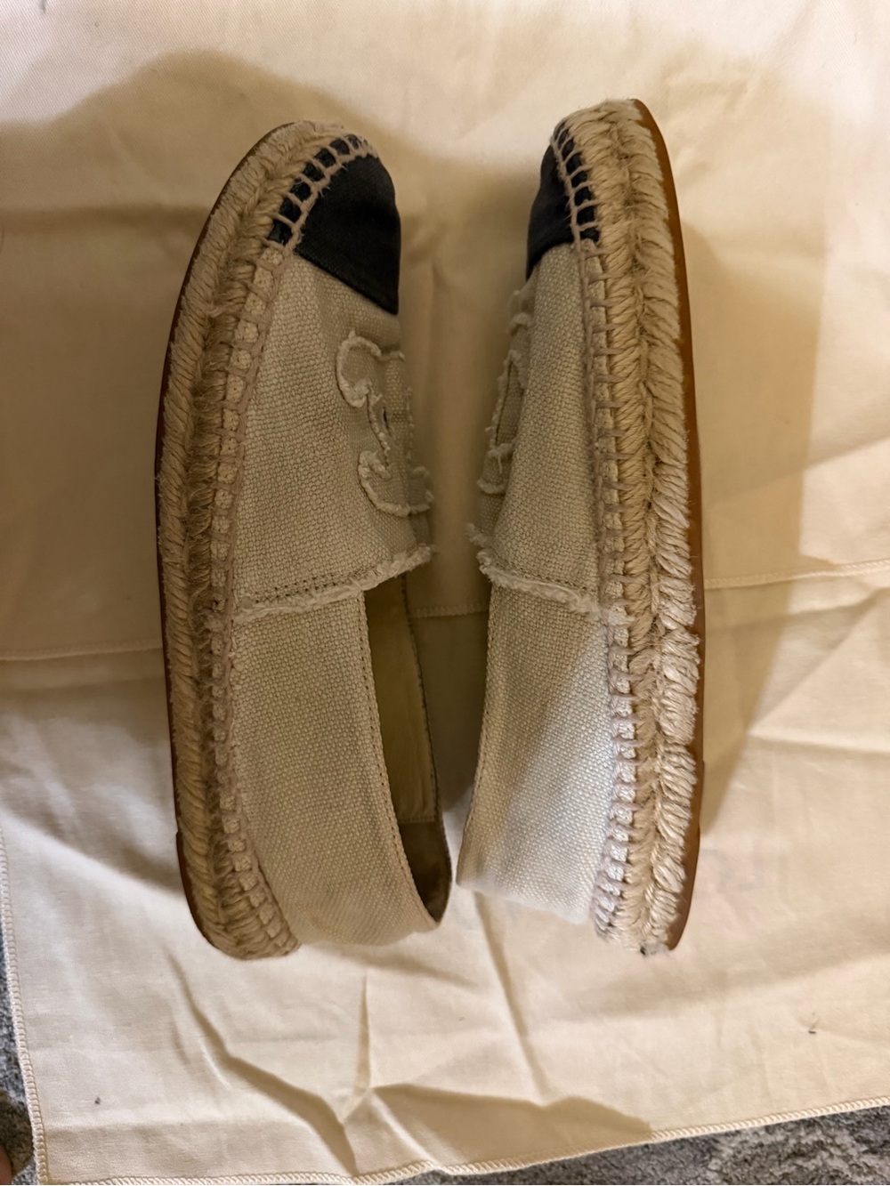 CHANEL Beige Canvas Espadrilles with Black Toe Cap and Frayed CC - Picture 2 of 6
